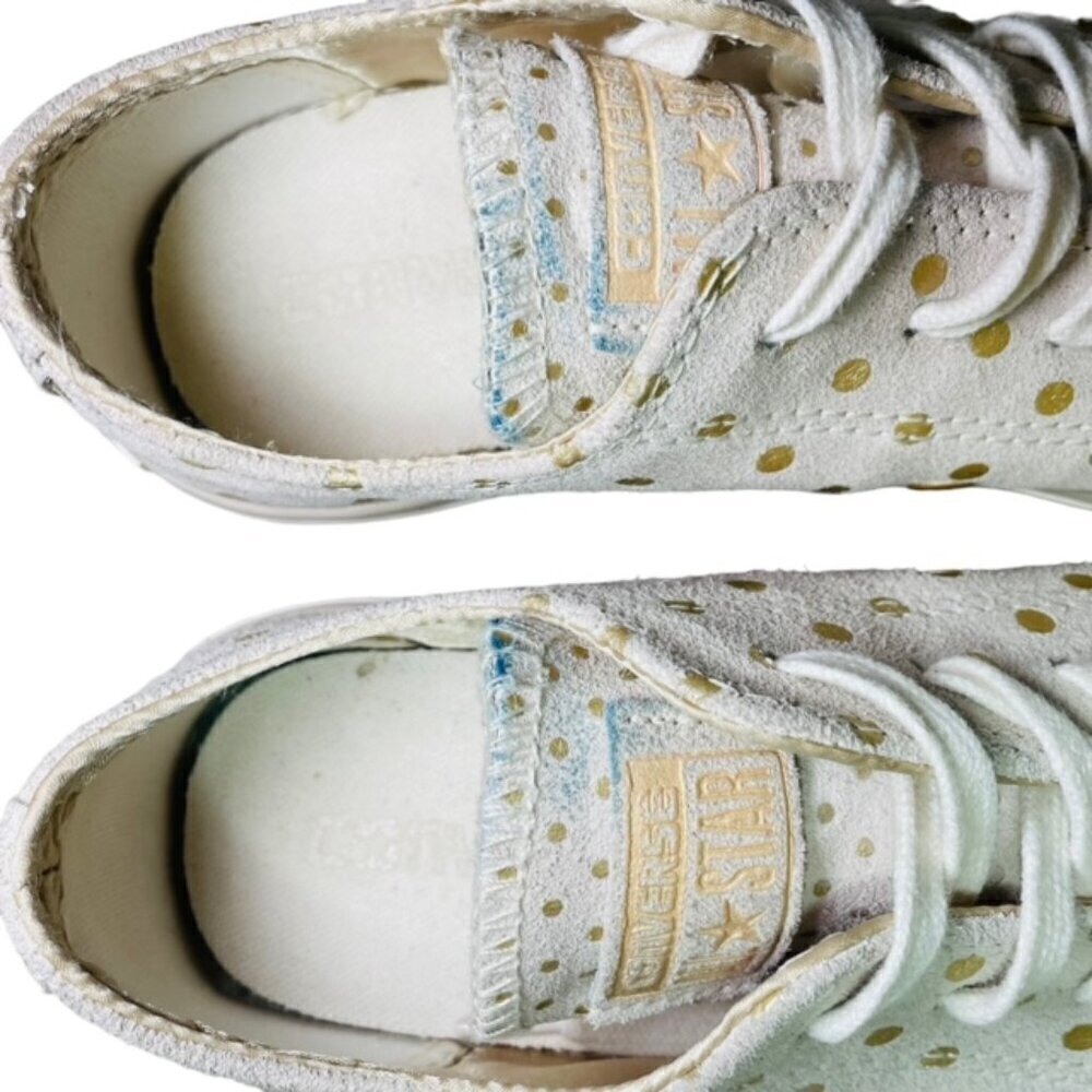 CONVERSE Chuck Taylor All Star Suede Leather Gold Polka Dot Sneakers - Size 7 - Picture 4 of 9